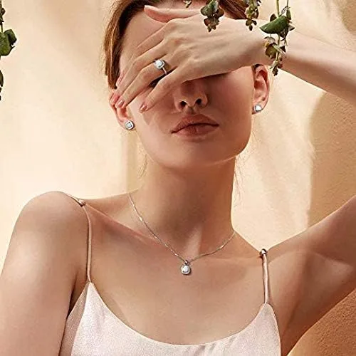 Vista 5 de Carleen Juego de joyas de plata de ley 925 chapada en oro blanco de 14 quilates, circonita cúbica, halo de ópalo creado, regalo para mujeres y niñas