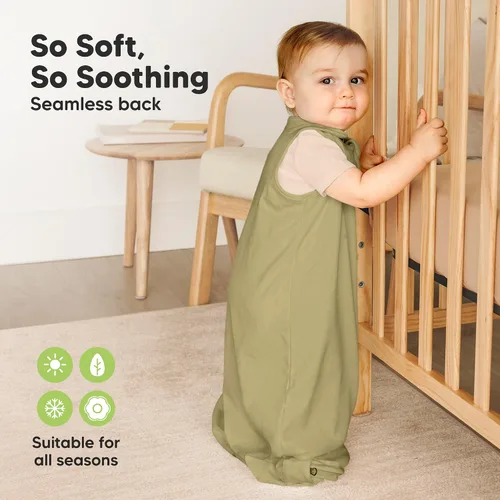 Vista 4 de Paquete de 2 sacos de dormir orgánicos para bebé, 100% algodón 0.5TOG (aguacate, 0-6 meses) Soft Breathable, Baby Wearable Blanket, Toddler