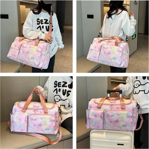 Vista 313 de Pequeña bolsa de gimnasio para mujer, bolsa de viaje con compartimento para zapatos