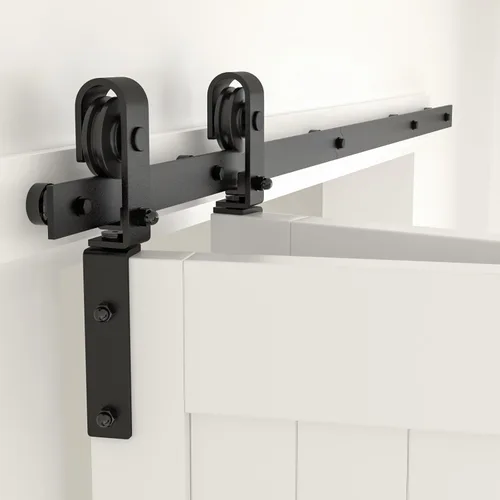 Vista 14 de CCJH Kit de riel deslizante de 3 pies/36 pulgadas para puerta de granero plegable resistente para 2 puertas (sin puerta de madera, solo hardware)