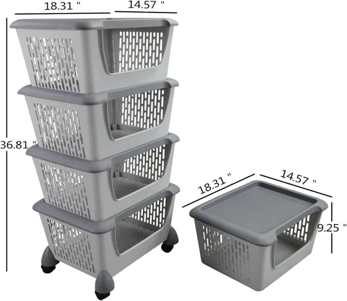 Vista 2 de Obstnny Paquete de 4 cubos de almacenamiento apilables, cestas de plástico grandes multiusos