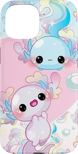 Vista 6 de Linda funda Kawaii Axolotl azul y rosa para iPhone 17