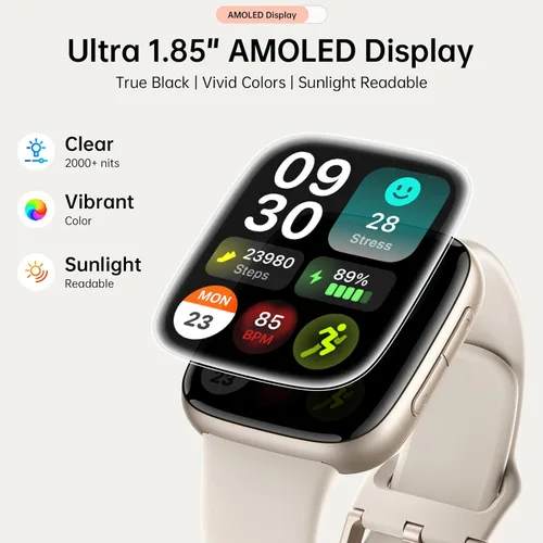 Vista 2 de Relojes inteligentes para mujeres y hombres, reloj inteligente AMOLED HD de 1.85 pulgadas para iPhone Android, resistente al agua 3ATM, llamadas