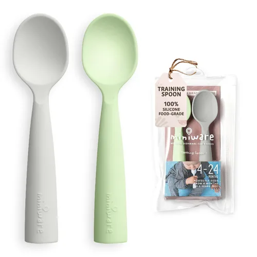 Vista 7 de Miniware Cuchara de silicona para bebé para entrenamiento, utensilios para bebés sin BPA, cucharas para bebés de 6 meses, 100% silicona de grado