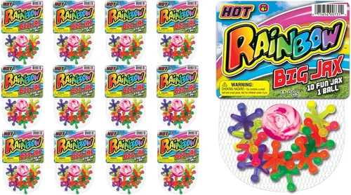 Vista 10 de JA-RU Juego Big Rainbow Jacks con pelota hinchable (1 juego, 10 piezas Jax) juegos de mesa vintage, juguetes clásicos para niños. Recuerdo