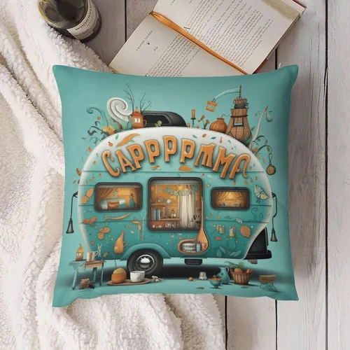 Vista 4 de Fundas de almohada estilo campista con diseño de casa rural, estilo campista, estilo vintage, cuadrada, para sofá, sala de estar, dormitorio