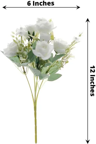 Vista 3 de 4 arbustos Ramo de novia de seda artificial marfil de tacto real de 12 pulgadas, flores sintéticas