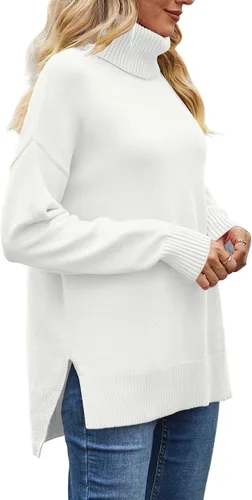 Vista 3 de XIEERDUO Suéteres de cuello alto para mujer, de gran tamaño, con abertura lateral, dobladillo alto y bajo, tallas S-3XL
