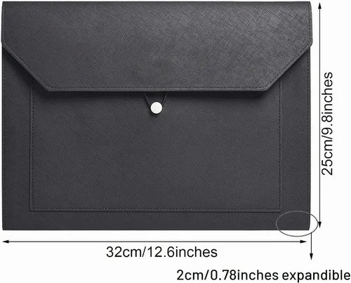Vista 2 de Carpeta de archivos A4 de piel sintética, soporte para documentos, 2 bolsillos, cartera con sobre, con cuerda elástica, expansión de 3/4 pulgadas