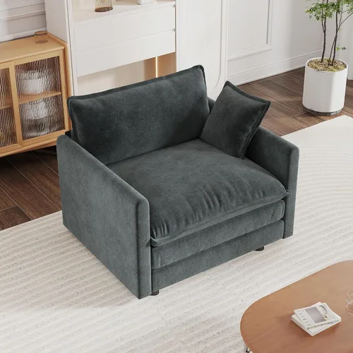 Vista 10 de mikibama Sofá de una plaza de 41.4 pulgadas, sillón cómodo tapizado profundo de chenilla con almohada decorativa para sala de estar, dormitorio
