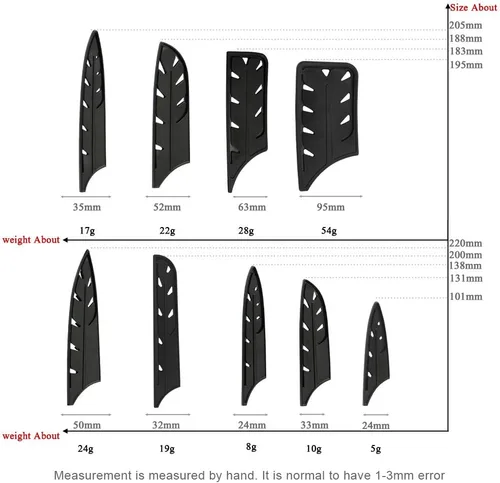 Vista 2 de XYJ 9 piezas de plástico cubiertas de cuchillo mangas protector de borde protector de hoja para cuchillo de chef de cocina