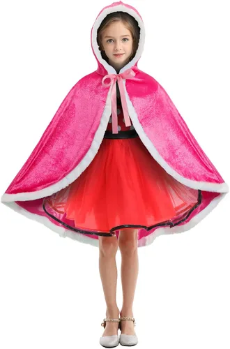 Vista 2 de OPBIN - Disfraz de princesa de piel con capucha para niñas Navidad Halloween cumpleaños juego de rol cosplay