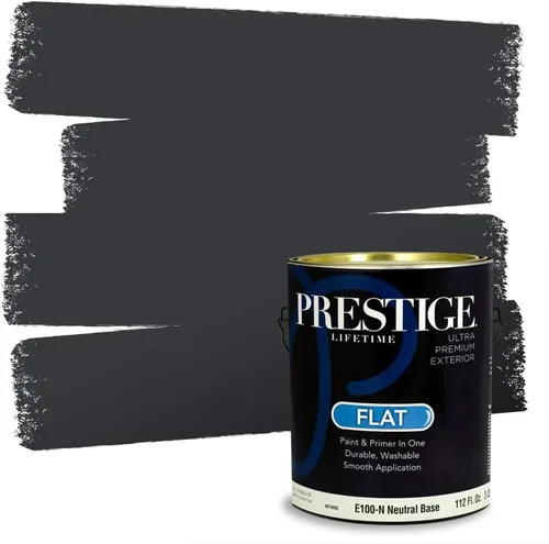 Vista 34 de PRESTIGE Pinturas Pintura Exterior e Imprimación en Uno, 1 Galón, Mate, Combinación Comparable de Sherwin Williams* Black Magic* SW6991-PCM
