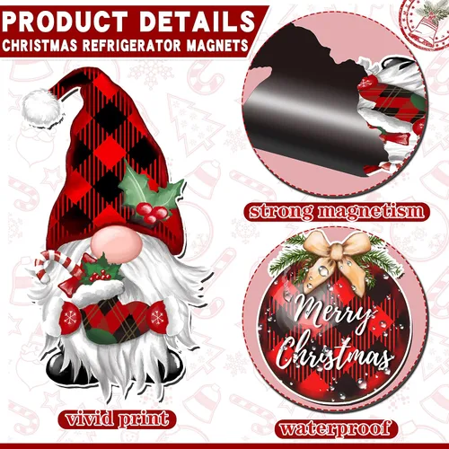 Vista 3 de Imanes de Navidad para refrigerador, 14 unidades, gnomo alegre, nevera, coche, puerta de garaje, calcomanías magnéticas para decoración