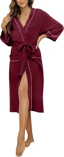 Vista 11 de HEARTNICE - Bata de baño de algodón para mujer, tejido de punto tipo quimono, para el spa, liviana, larga