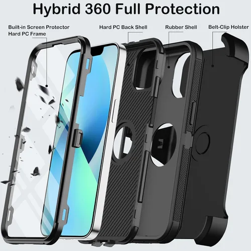 Vista 3 de KECAI Funda para iPhone 13 Mini con Protector de Pantalla Integrado, Funda con Clip para Cinturón, Resistente de Servicio Pesado a Prueba de Golpes
