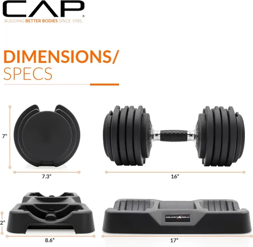 Vista 24 de CAP ADJUSTABELL - Juego de mancuernas ajustables de selección rápida de primera calidad para entrenamiento de fuerza, individuales y pares, 12.5