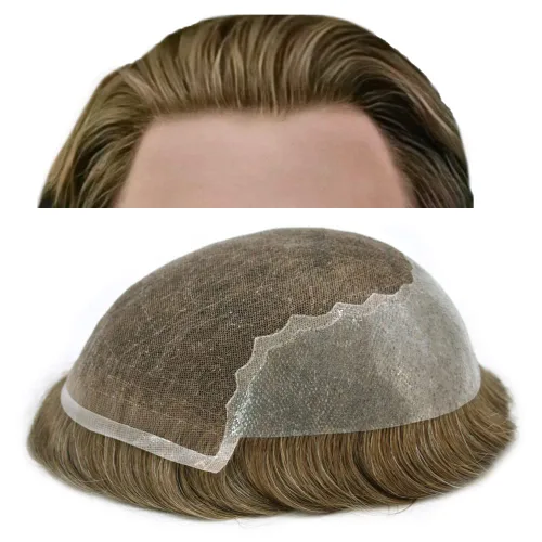 Vista 32 de Toupee para hombres, sistema de reemplazo de cabello humano Remy, nudos blanqueados, encaje frontal, piel fina, para hombre, color gris, pelucas