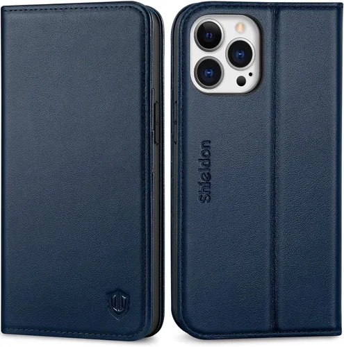 Vista 12 de SHIELDON - Funda tipo cartera de piel auténtica para iPhone 13 Pro de 6.1 pulgadas 2021, color negro Magnetic Closure, RFID Blocking, Credit Card