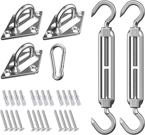 Vista 2 de Kit de herramientas de acero inoxidable de 6 pulgadas + 3 piezas de cuerda de cable para toldo triangular para toldo pérgolar al aire libre