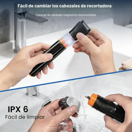Vista 6 de MAXGROOM - Cortadora de barba 6 en 1 para hombres, afeitadora eléctrica inalámbrica impermeable, kit de aseo para bigote, cabello, cara, nariz