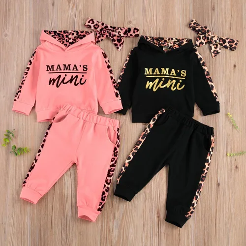 Vista 9 de Ropa de otoño e invierno para bebé niña, sudadera con capucha y pantalones con estampado de leopardo, 2 piezas