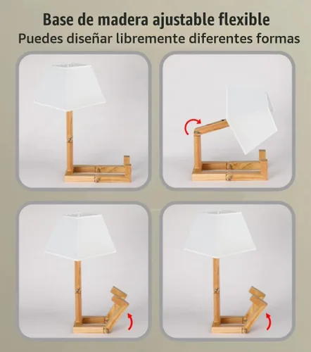 Vista 3 de Bonita lámpara de escritorio, lámparas de mesa de robot regulables, lámparas de noche de madera para dormitorio, estudio, oficina, sala de estar
