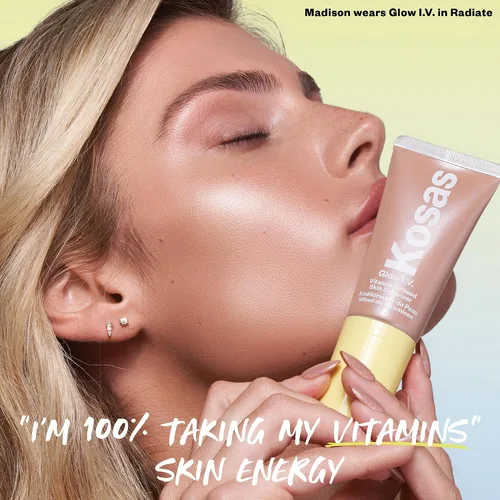 Vista 5 de Kosas Glow I.V. Potenciador iluminador de la piel – Resaltador líquido con infusión de vitaminas, base de brillo hidratante, iluminador facial