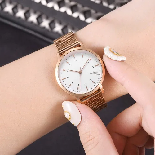 Vista 8 de Reloj de pulsera para mujer con correa de acero inoxidable, de cuarzo, a prueba de agua, Rose gold