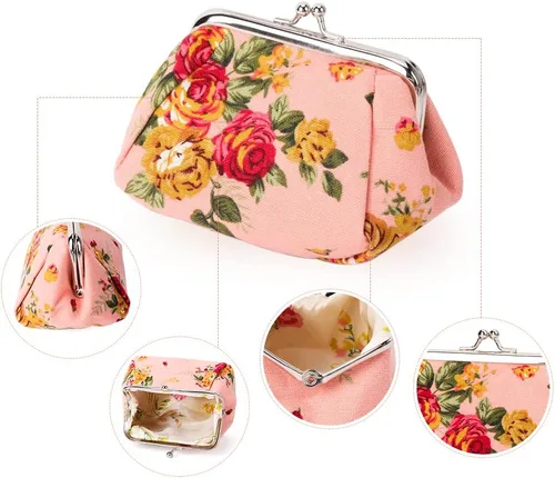 Vista 2 de Oyachic Monedero estampado vintage con hebilla y cierre de broche floral para mujeres y niñas