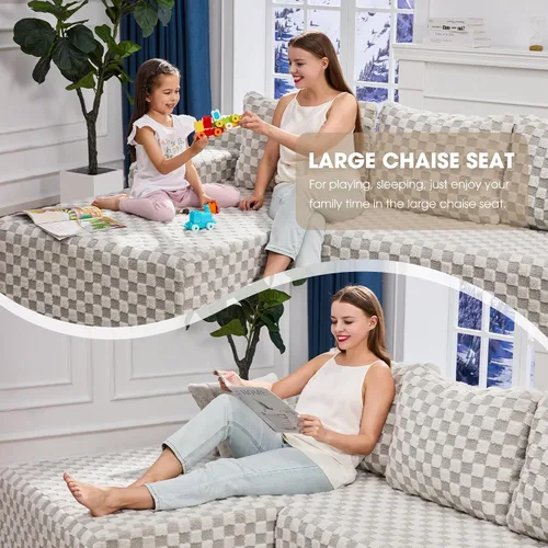 Vista 4 de Sofá modular en forma de L, de 3 asientos, espuma viscoelástica, para sala de estar, sofá estilo nube con diván, de gran tamaño, verde grisáceo