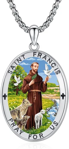 Vista 108 de Collar de amuleto de medalla de San Patrono de plata/oro de 14 39A-St Peregrino-Plata
