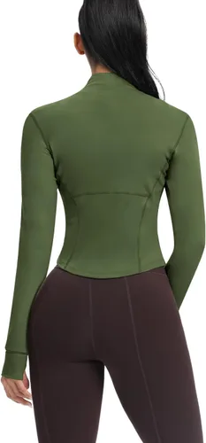 Vista 72 de AVGO Chaquetas de entrenamiento recortadas para mujer, con cremallera, ajustadas, atléticas, con agujeros para el pulgar