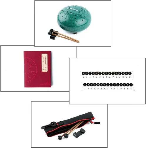 Vista 8 de Ubblove Tambor de lengua de acero para niños: 8 notas de 6 pulgadas clave de C Metal Steel Drums Instrumento con bolsa para meditación, yoga, Verde