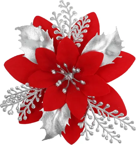 Vista 12 de 24 piezas de flores de Pascua doradas de 6 pulgadas para decoraciones de árbol de Navidad - Flores artificiales para adornos de árbol de Navidad