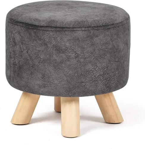 Vista 11 de Homebeez Taburete otomano redondo con reposapiés, reposapiés de tela pequeño con patas de madera antideslizantes, color azul