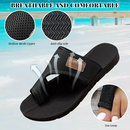 Vista 6 de Sandalias ortopédicas para mujer con soporte de arco, sandalias planas de verano para playa, sandalias cómodas para fascitis plantar