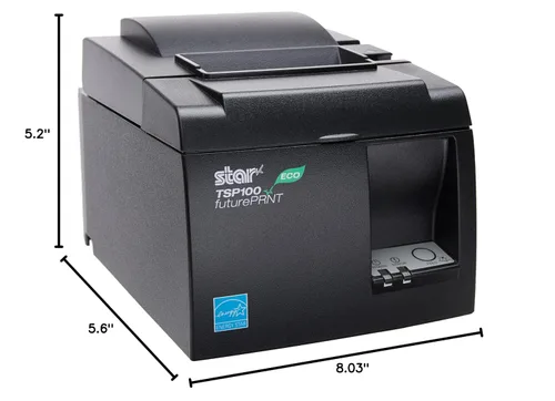 Vista 2 de Impresora de recibos, térmica TSP143IIU GRY US ECO, trincheta, USB, gris, fuente de energía interna y cable incluidos, de Star Micronics