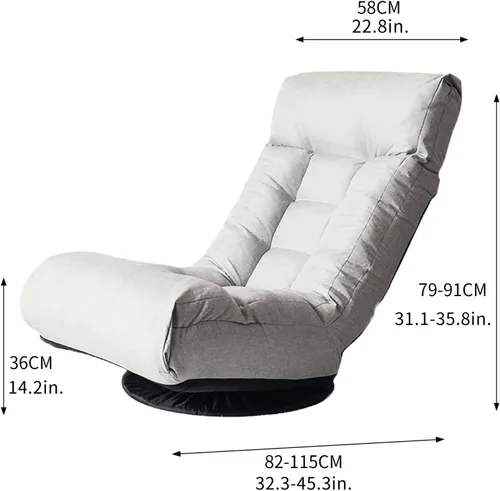 Vista 6 de Sofá de piso con reposapiés, sofá giratorio perezoso silla de ocio con respaldo ajustable para sala de estar, gris