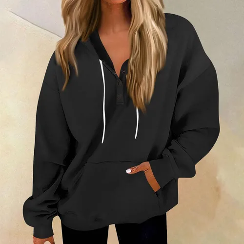 Vista 2 de EOPUING Sudaderas con capucha con cremallera de un cuarto para mujer, sudaderas de gran tamaño con bolsillo para otoño e invierno