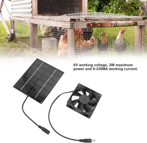 Vista 3 de Kit de ventilador de panel solar, mini ventilador de escape con energía solar, herramienta de disipación de calor para invernadero, gallineros