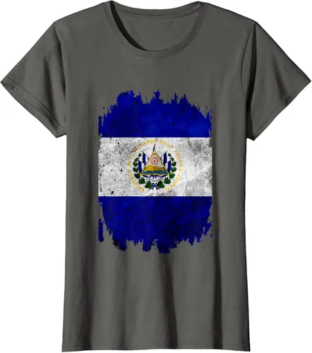 Vista 8 de Camiseta con bandera de El Salvador de El Salvador con diseño de bandera de El Salvador, Negro, S