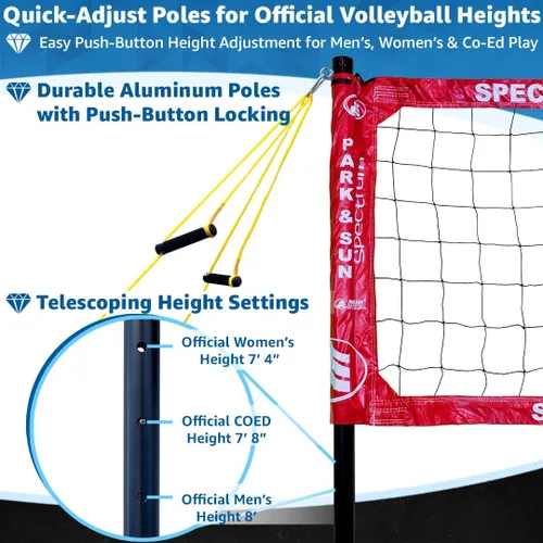 Vista 22 de Park & Sun Sports Spectrum Classic: Sistema de red de voleibol profesional ajustable para exteriores Negro