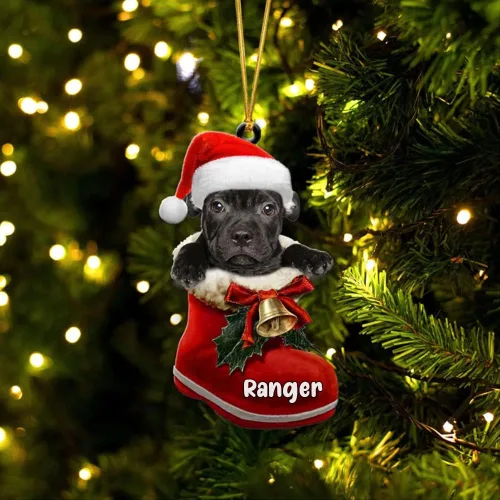 Vista 48 de Amantes de los perros de Navidad – Akita Inu Dog in Santa Boot Adorno de Navidad, adorno personalizado en forma 2D, adorno de Navidad, personaliza