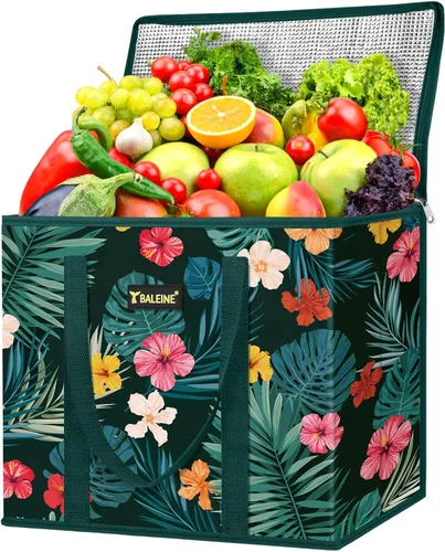 Vista 39 de BALEINE 1 paquete de bolsas reutilizables para comestibles, bolsas de compras plegables para comestibles con parte inferior reforzada y asas Follaje