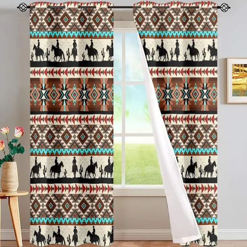 Vista 63 de Dreaweet African Tribal Blackout Curtains 63 Inch Long 2 Panels Set Bohemian Ethnic Geometric Grommet Top Thermal Insulated Curtains for Living Room