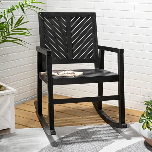 Vista 2 de JONATHAN Y Ned RCK100C - Mecedora de madera de acacia maciza para exteriores, para todo tipo de clima, con respaldo alto, diseño de cheurón