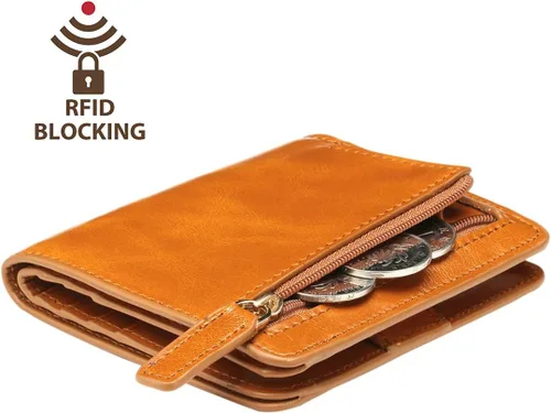 Vista 9 de Itslife - Cartera de piel con cierre de cremallera para mujer, tamaño pequeño, con ventana para identificación, marrón (Waxed Brown)), 1301