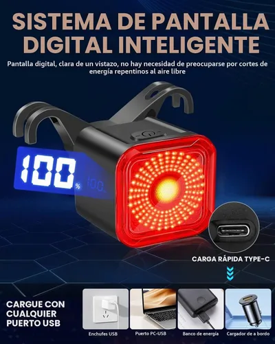 Vista 2 de Luz Trasera de Bicicleta DARKBEAM con Pantalla LED, Recargable USB-C, 6 Modos de Luz, Impermeable IP55, Luz Trasera de Bicicleta para Montar