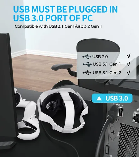 Vista 4 de YRXVW Cable de enlace de 10 pies para Oculus Quest 2Pro, cable de enlace para juegos de PC y vapor, cable de transferencia de datos de alta